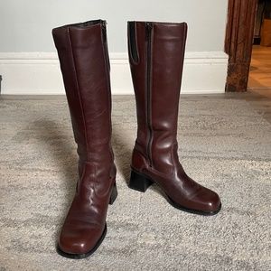 Womens LaCanadienne Brown Leather Square Toe Block Heel Boots 7.5M